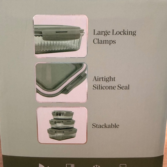 Gourmet Kitchen 10 Piece Fluted Green Glass Container Set w/ Locking Lids NEW - Picture 5 of 15